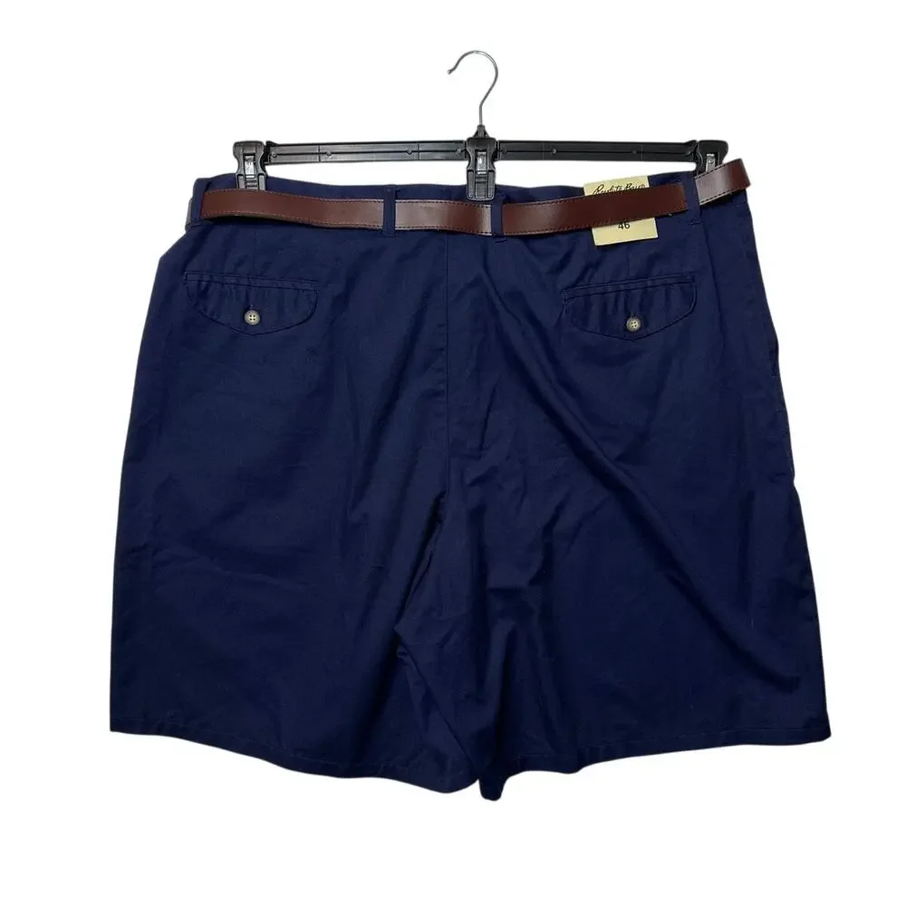 Resolute Bay Men's Chino Shorts Cotton Blend Pleated Blue Sz 46 Waist Belted